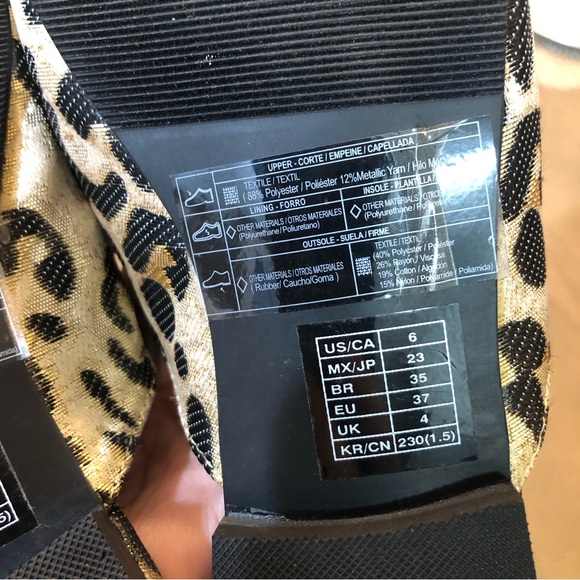NEW FOREVER21 Leopard Cheetah Animal Print Shimmer Gold Metal Slip On Flat Mules - Picture 7 of 8